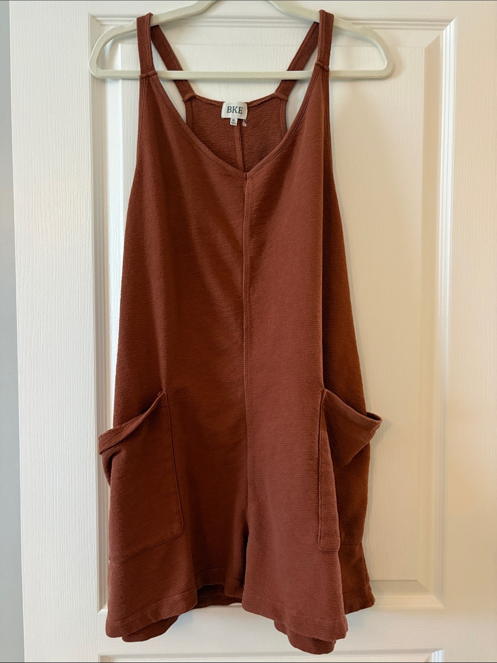 BKE Rust Brown Sleeveless Jumper Romper with Side Pockets